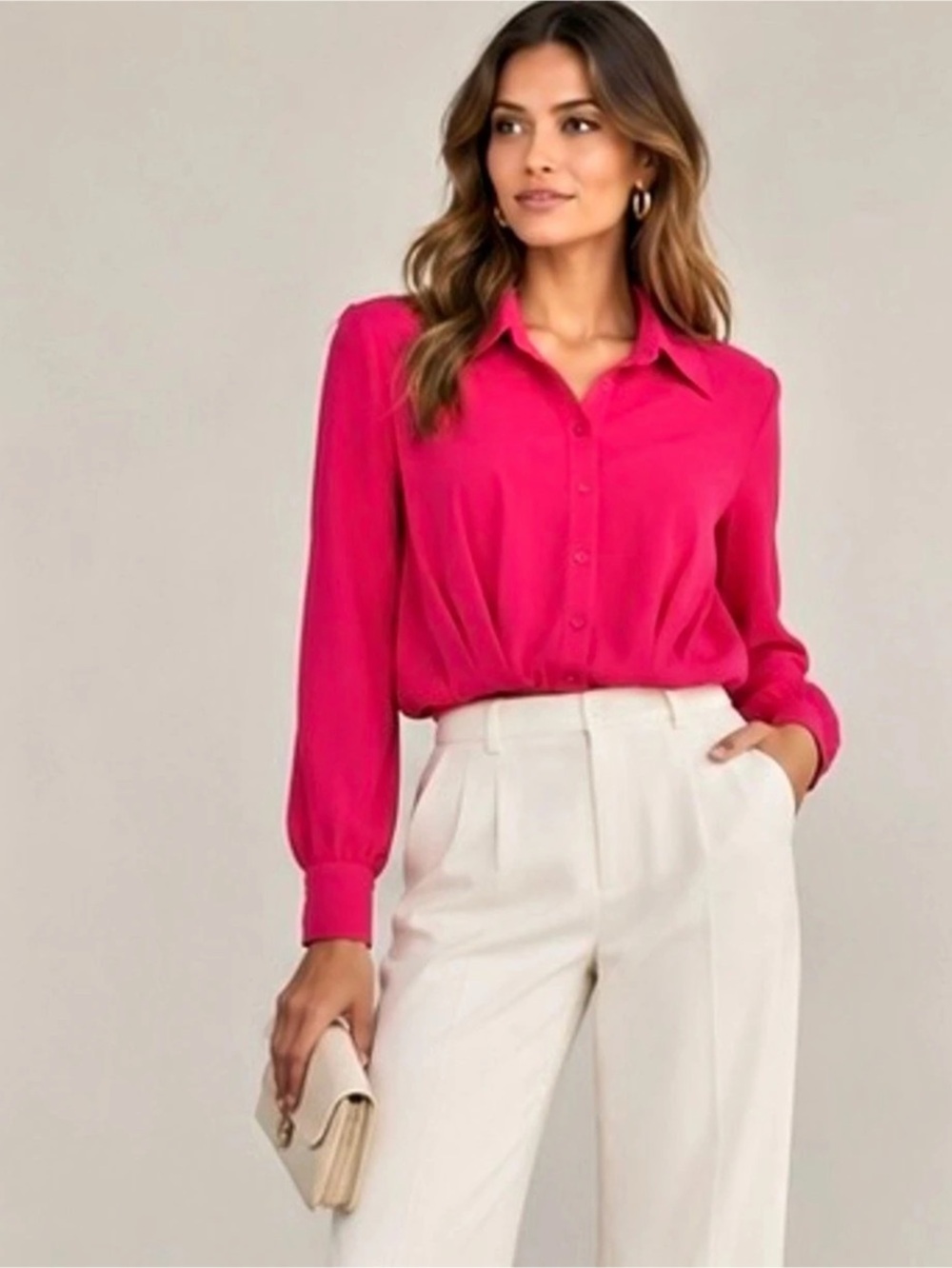 Trina Turk Renlee Shirt XS Hot Pink Fuchsia Cropped Button Down NWT $248